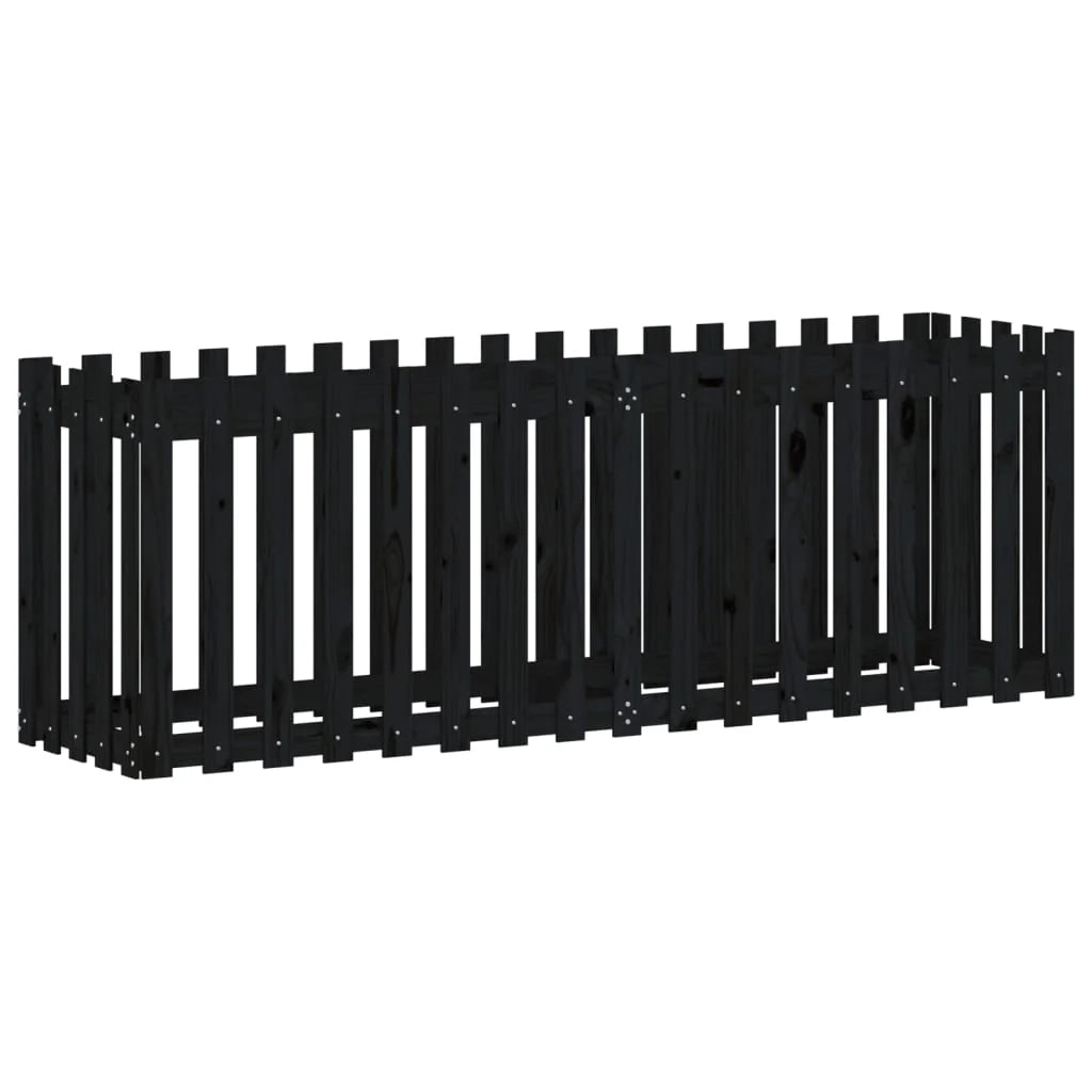 Fioriera rialzata per piante fiori patio giardino design del giardino con recinzione 200 x 50 x 70 cm pino nero massiccio 02_0039809