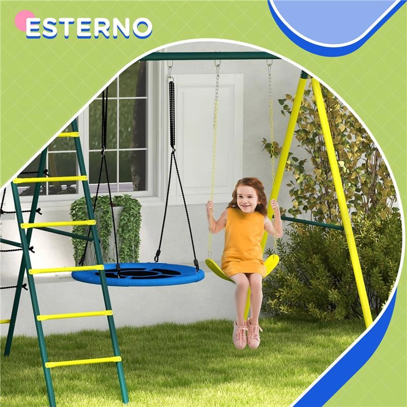 SET ALTALENE DA GIARDINO ROTONDA E CLASSICA, SCALETTE IN ACCIAIO E CORDA E CANESTRO PER BAMBINI 3-8 ANNI