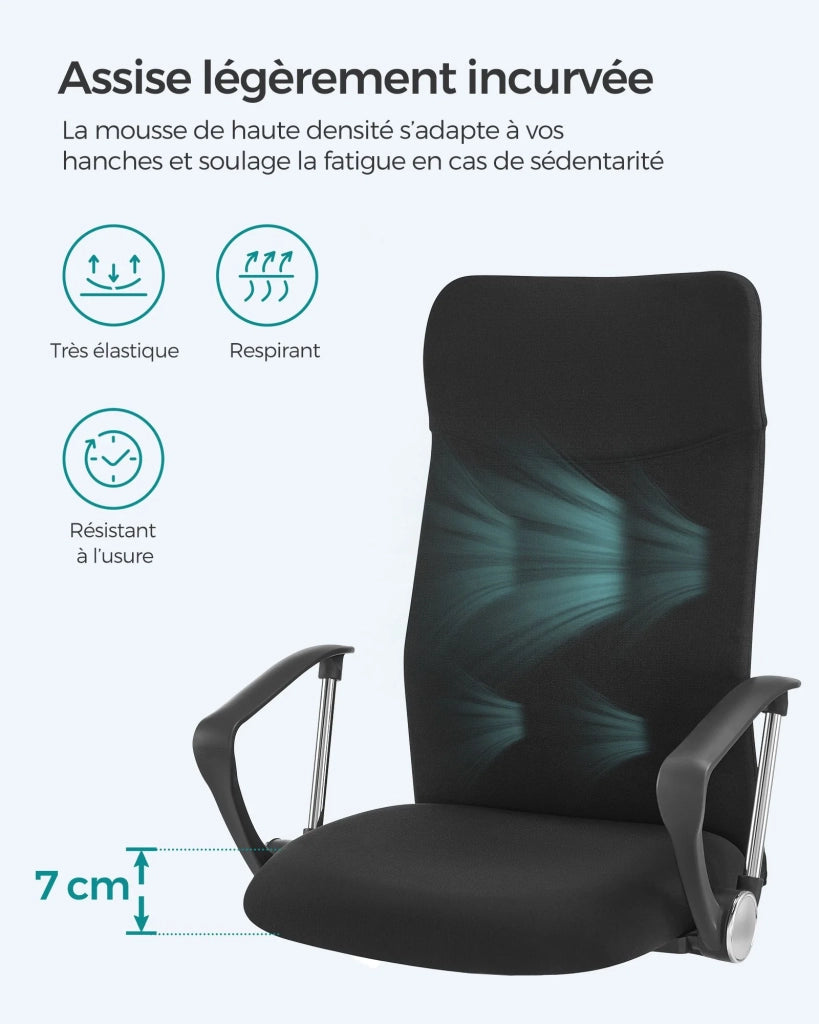 Sedia da ufficio sedia ergonomica seduta girevole imbottita rivestimento in tessuto altezza regolabile meccanismo di inclinazione capacità di carico 120 kg nero 12_0005875