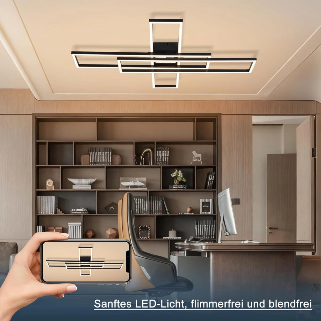 ZMH Lampada da soffitto plafoniera LED 56W nera dimmerabile telecomando design rettangolare per camera letto cucina