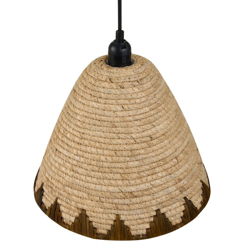 Lampada a sospensione con paralume in foglia di mais naturale, a cupola intrecciata, stile boho-japandi