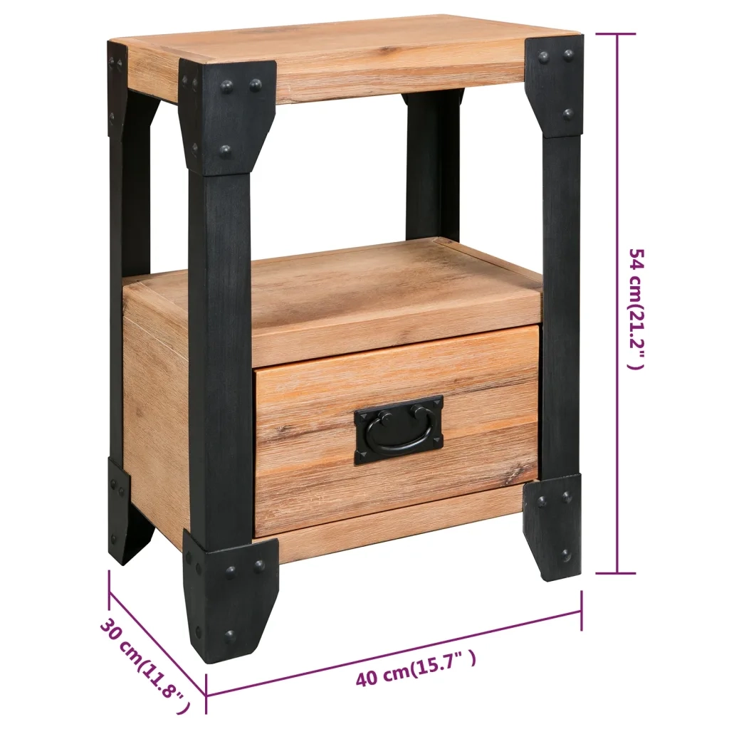 Comodino in Massello di Acacia e Acciaio 40x30x54 cm       cod mxl 30357