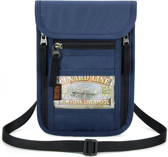 Borsa di Viaggio con Blocco RFID - 3 Comparti con Cerniera - Borsa con Cinturino al Collo - Documenti - Impermeabile - Impermeabile Oxford - Per Uomo e Donna - Utilizzo Giornaliero