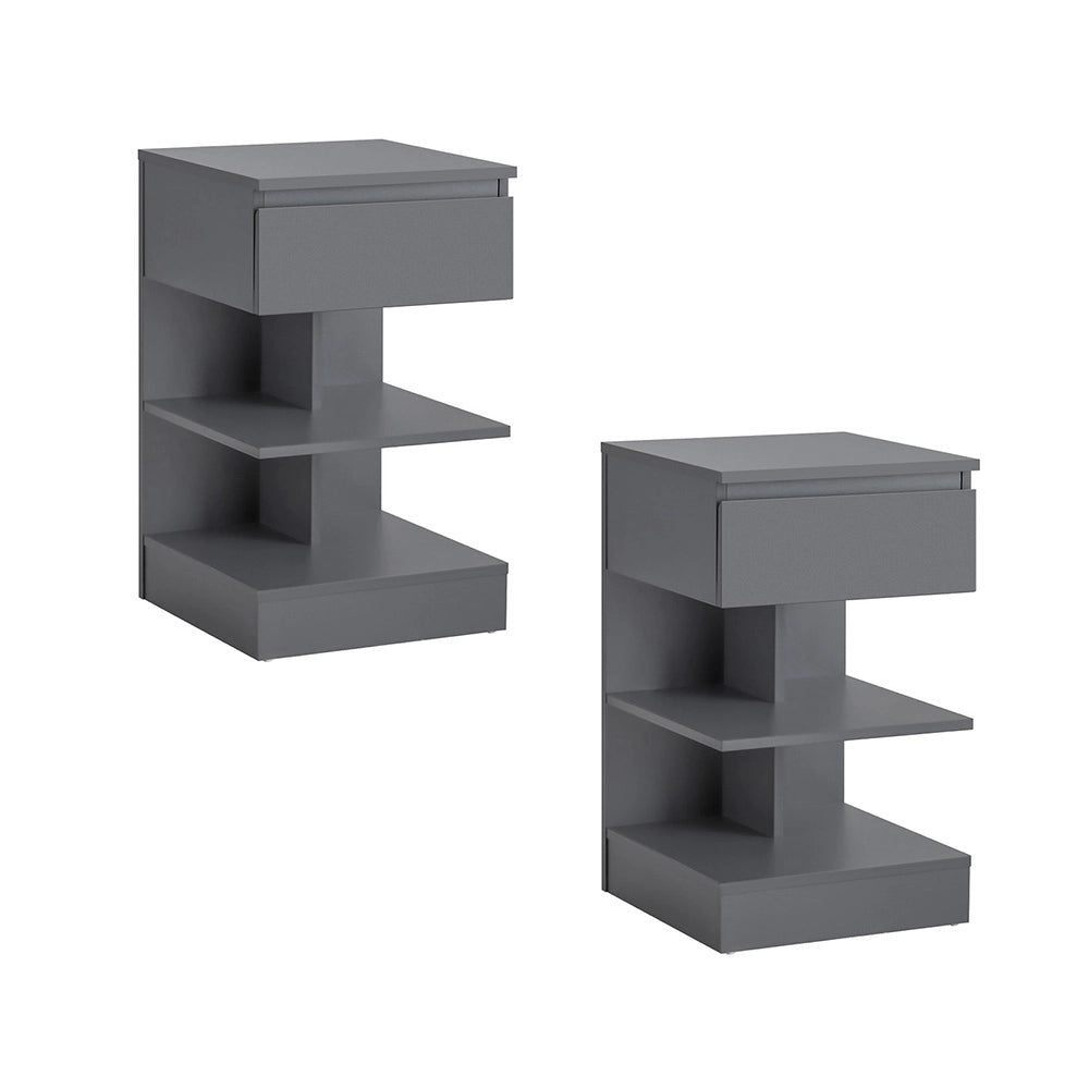 SoBuy FBT49-HGx2, Set di 2 Comodino Camera da Letto - Comodino con 1 Cassetto e 2 Ripiani, Tavolino Salotto - Moderna Cassettiera L39 x P39 x A65 cm Grigio