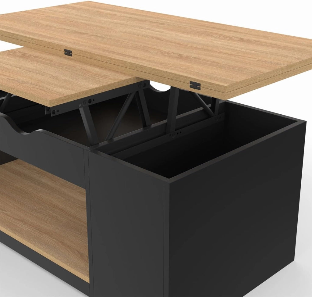Tavolino rettangolare trasformabile in tavolo da pranzo ELEA in legno nero e impiallacciatura di faggio
