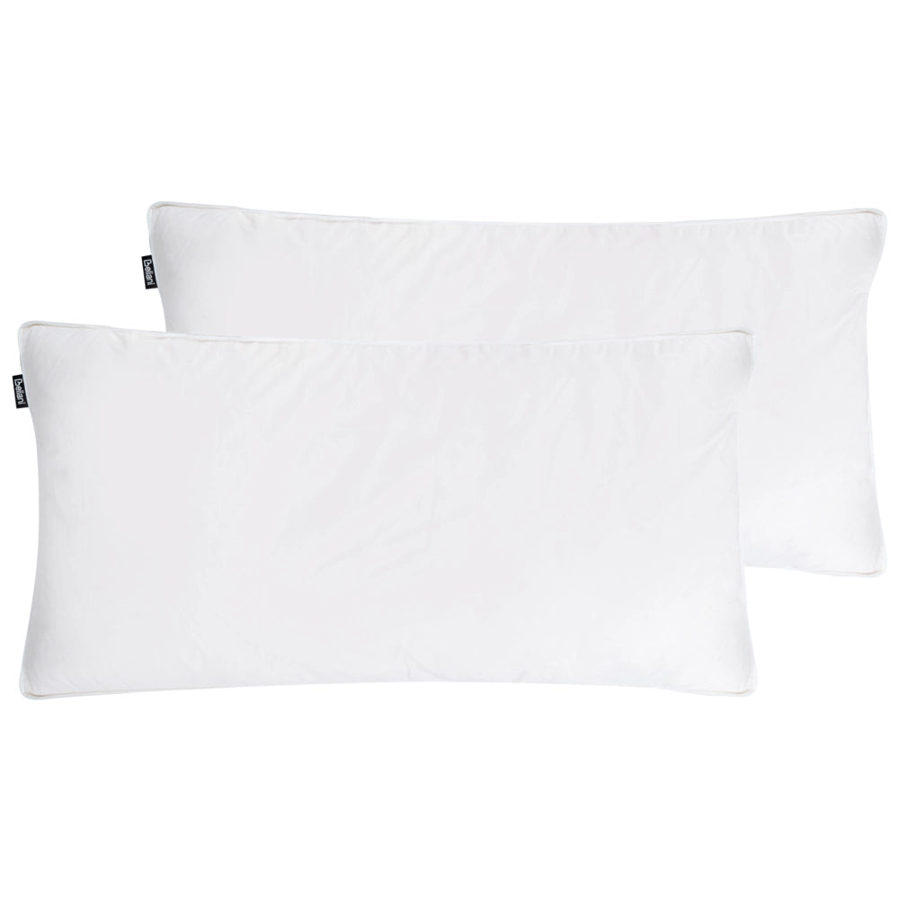 Set di 2 cuscini da letto guanciali in cotone bianco piumino d'anatra e piume 40 x 80 cm alto medio morbido