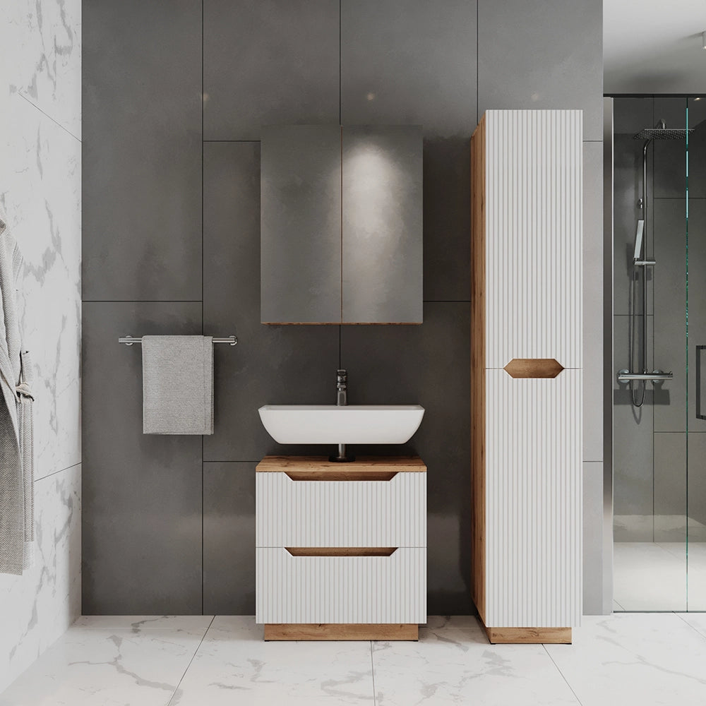 Vicco Set di mobili da bagno Rovere/bianco a strisce 3 parti