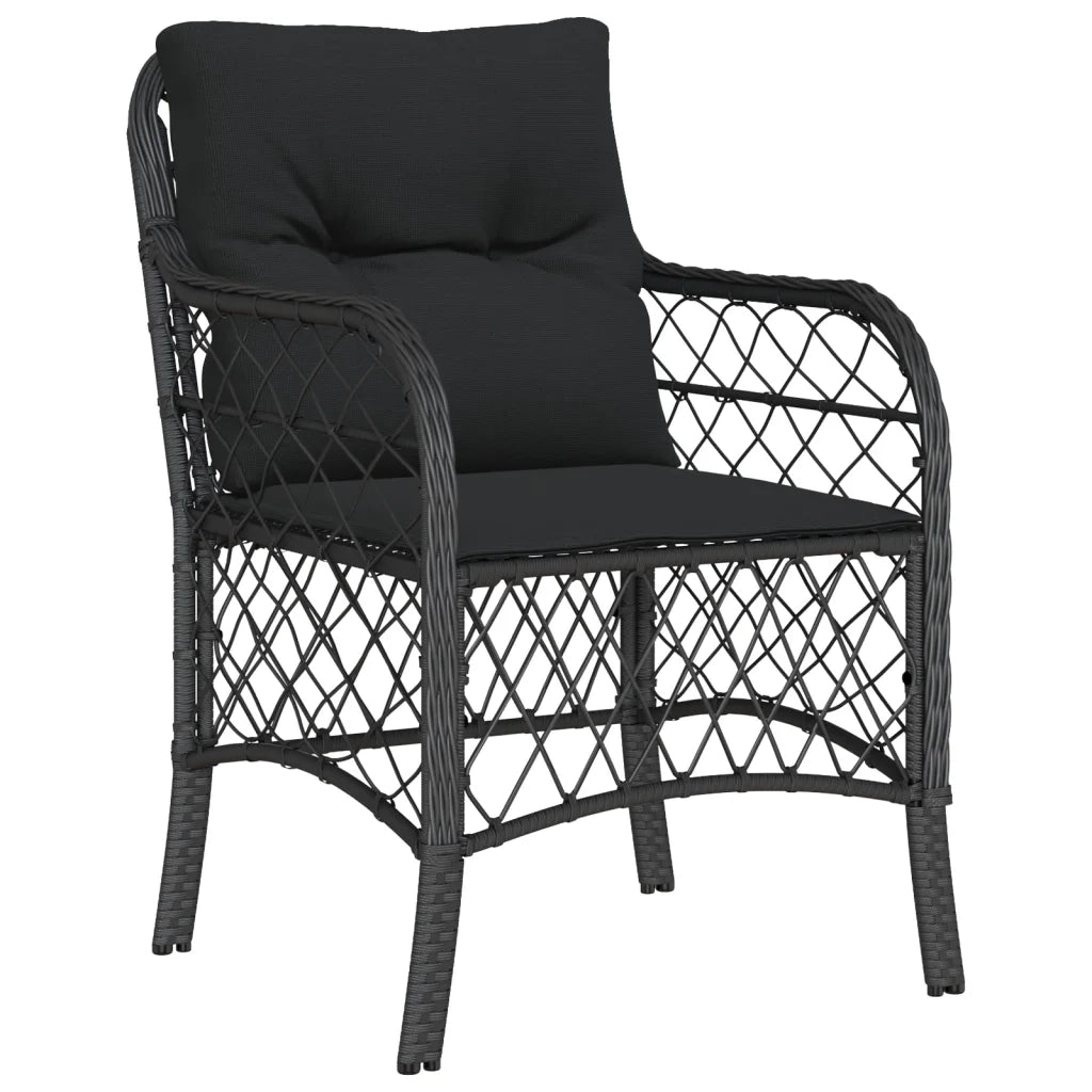 Set da Bistr¨° 3 pz | Set Salotto da Giardino con Cuscini Nero in Polyrattan