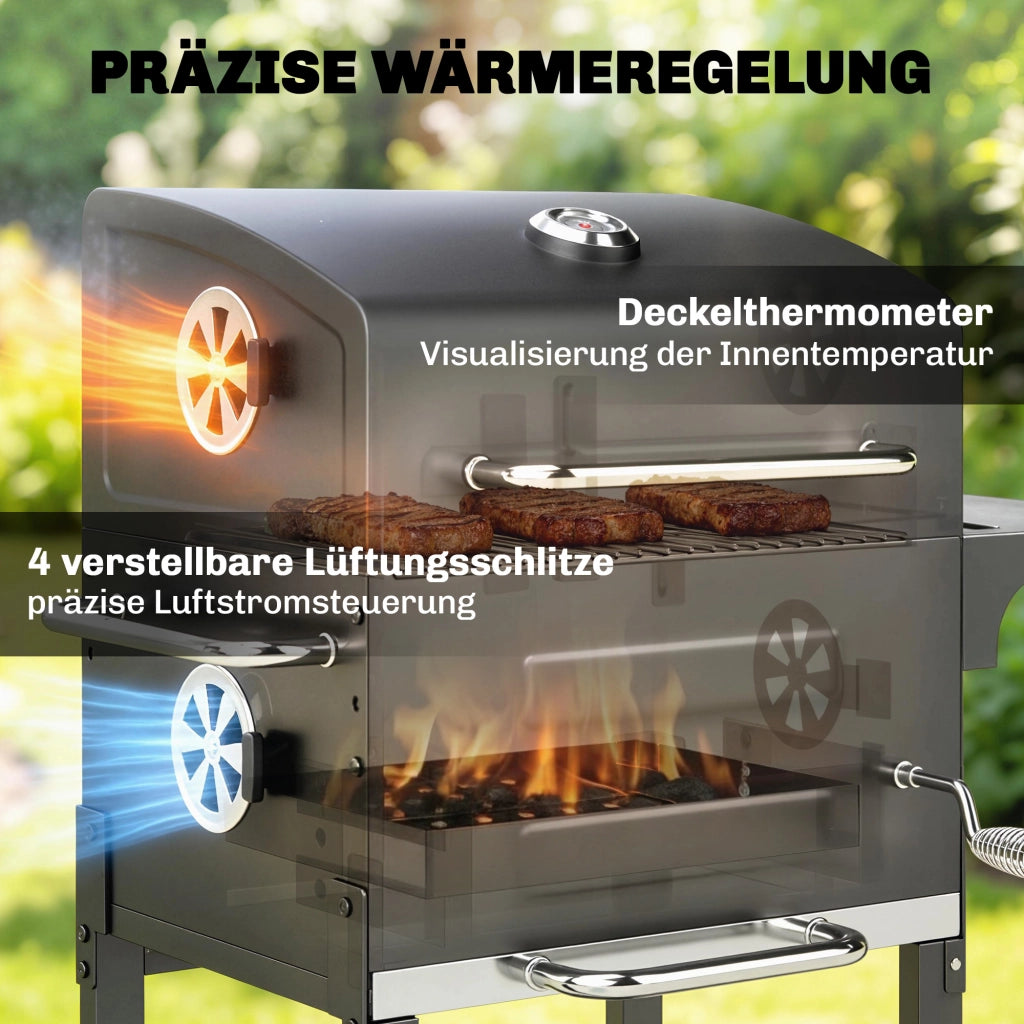 Grill da Giardino Wagon ¨C Zephmum ¨C Grigio con Termometro e Tavolino Laterale