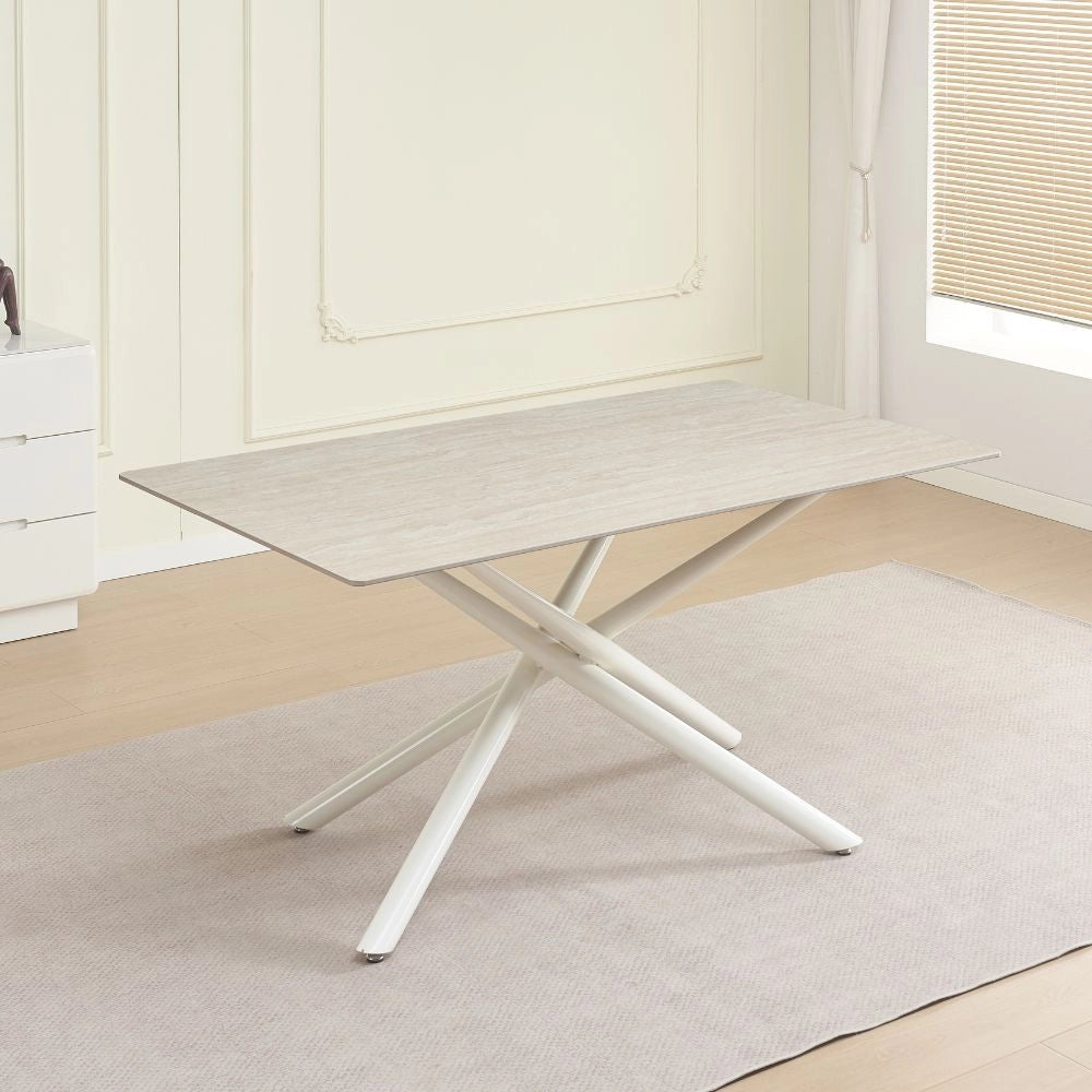 Tavolo fisso 160x90x76H Sand con piano in ceramica beige e struttura in metallo bianco