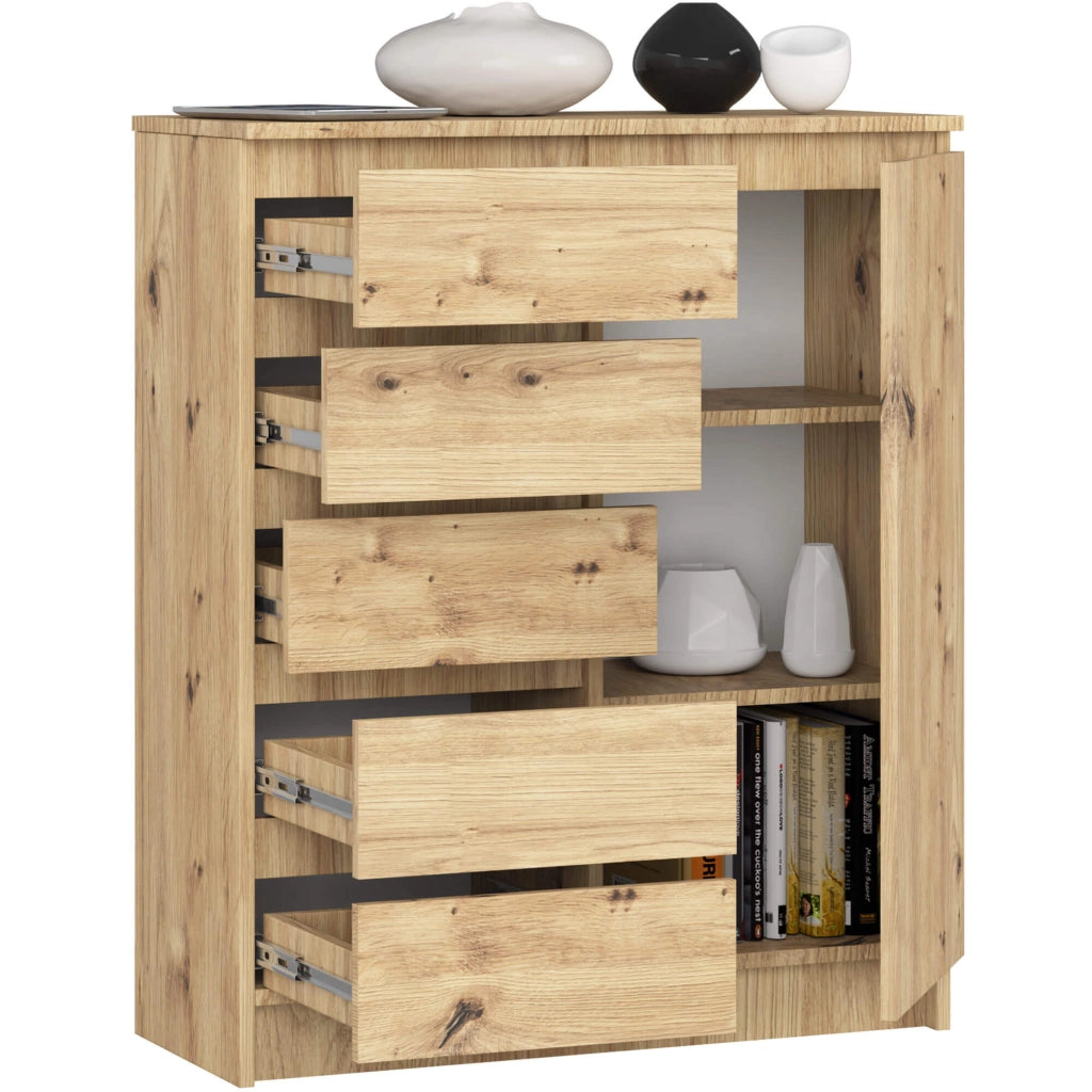 Cassettiera AKORD K80 Comò Quercia Artigiana 80 cm 1 porta 5 cassetti 80x35x97 cm