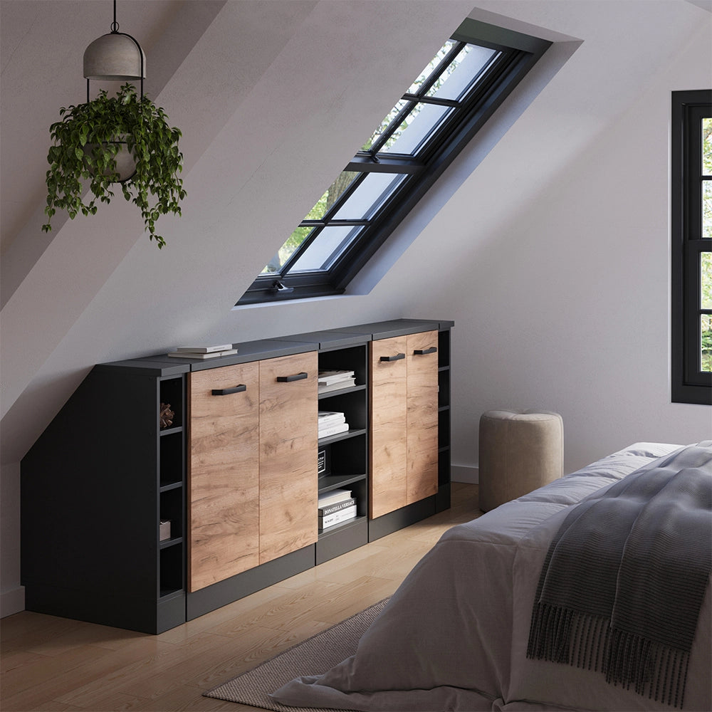 Set di mobili sottotetto Rion Rovere dorato/Antracite 210 cm Set di 5 carcasse armadio profondità 60 cm Vicco