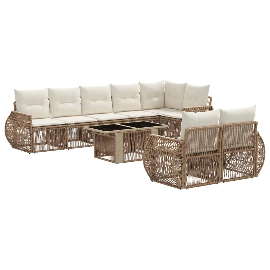 Set Divano da Giardino 9 pz Beige e Bianco Crema polyrattan 3436974