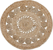 Tappeto di Jute Boho Artigianale per Camera da Letto - Prodotto Naturale di Fibre Vegetali - 60 cm Circolare - Beige