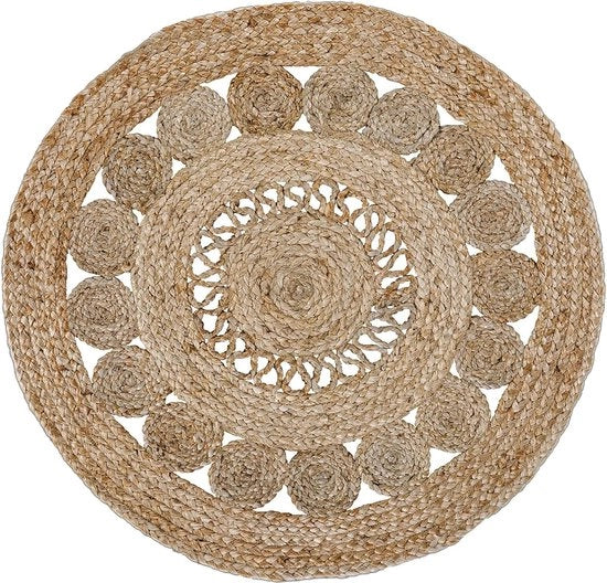 Tappeto di Jute Boho Artigianale per Camera da Letto - Prodotto Naturale di Fibre Vegetali - 60 cm Circolare - Beige