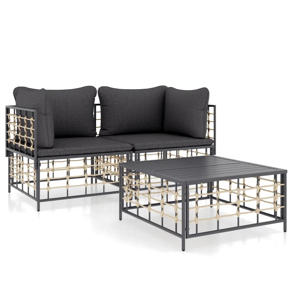 Set Divani da Giardino 3 pz | Set Salotto da Giardino con Cuscini Antracite in Polyrattan