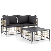 Set Divani da Giardino 3 pz | Set Salotto da Giardino con Cuscini Antracite in Polyrattan