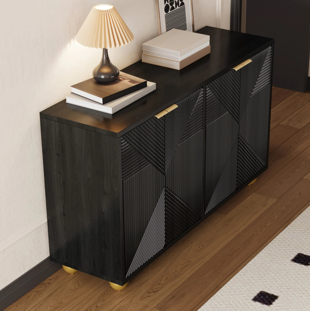 Credenza a 4 ante con ripiani interni regolabili; MDF; nera; 120x35x71;5 cm