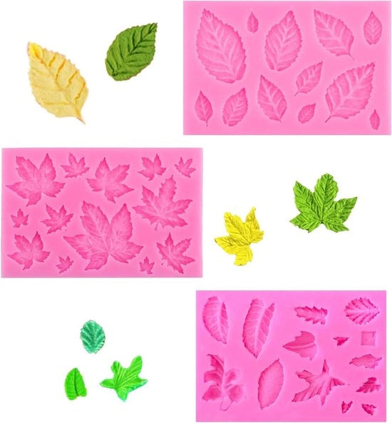 Set di forma foglia in silicone per decorazione di fondant - Collezione di 3 - Varie tematiche - Decorazione di torta con fondant - Decorazione al cioccolato