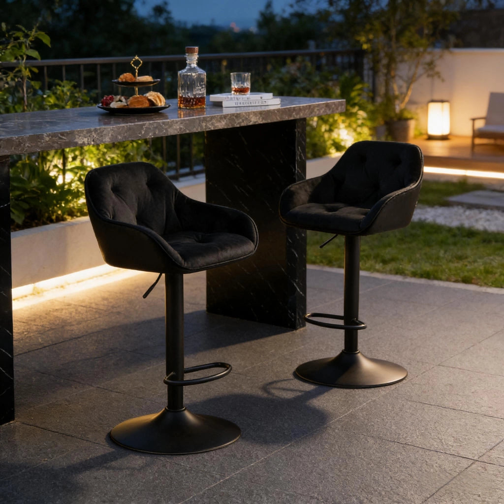 SGABELLO BAR Regolabile 62,5-84 cm in Velluto Nero Set da 2 pezzi