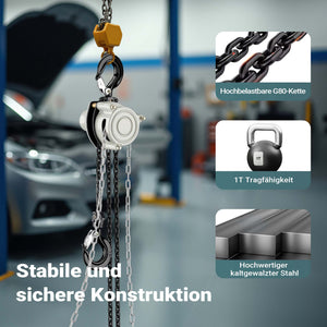 Paranco a catena manuale V21-1, capacità di carico 1 t, altezza di sollevamento 5 m, leggero e compatto, per impieghi gravosi