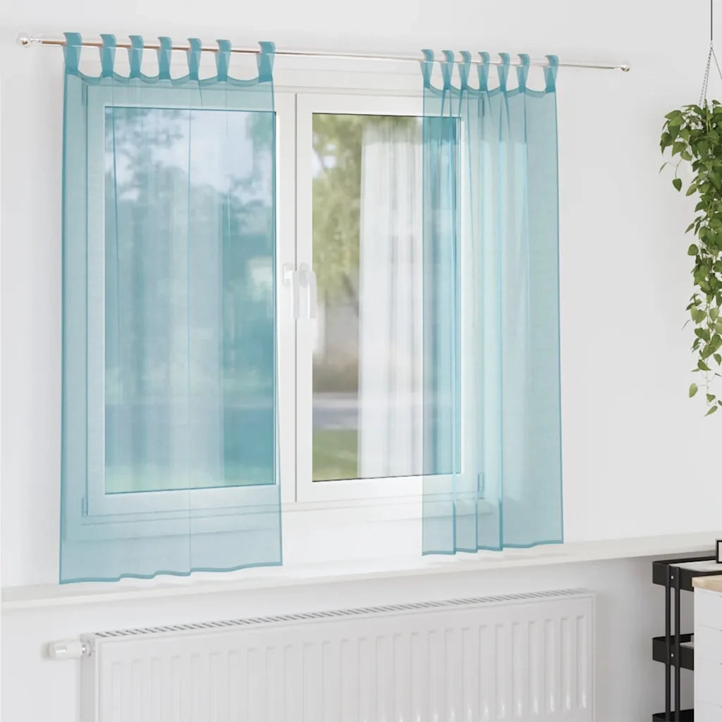 Tende in Voile con Passanti 2 pz Turchese 140x140 cm 4102326