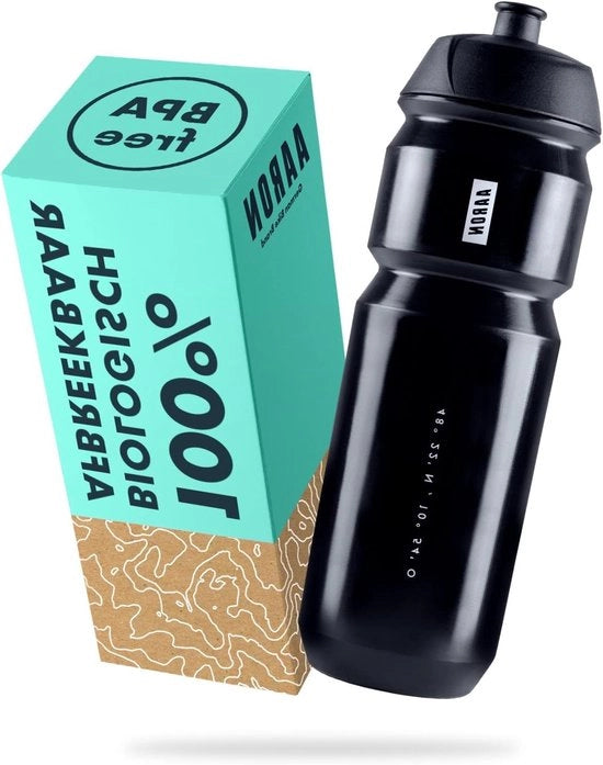 Bottiglia di plastica biodegradabile 100% 750 ml - Inox e impermeabile - Ossaio BPA-free bottiglia d'acqua pratica per sport, fitness, escursioni, outdoor - Nero