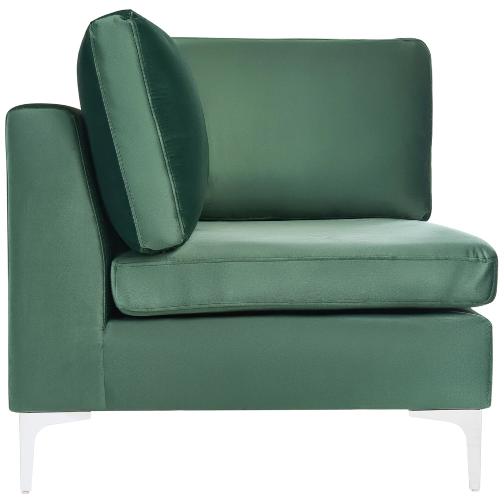 Divano ad angolo a 1 posto in velluto verde Modulo con gambe in metallo argento Stile glamour
