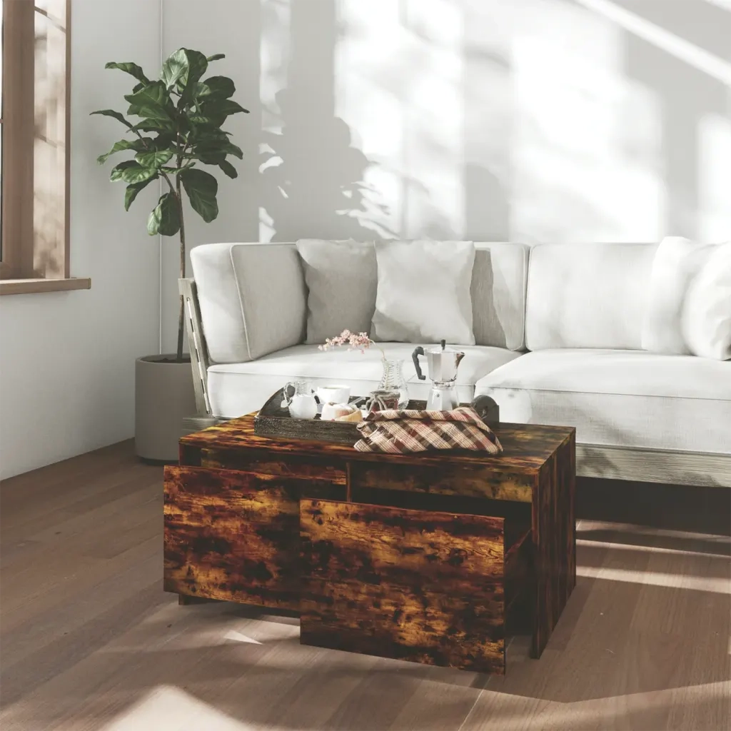 Tavolino da Salotto Rovere Fumo 90x50x41,5 cm in Truciolato 813029