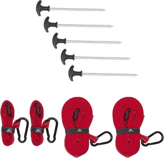 Set di cinghie per tenda Freedom - linee di raschio e ganci di carabiner e chiodi per tenda