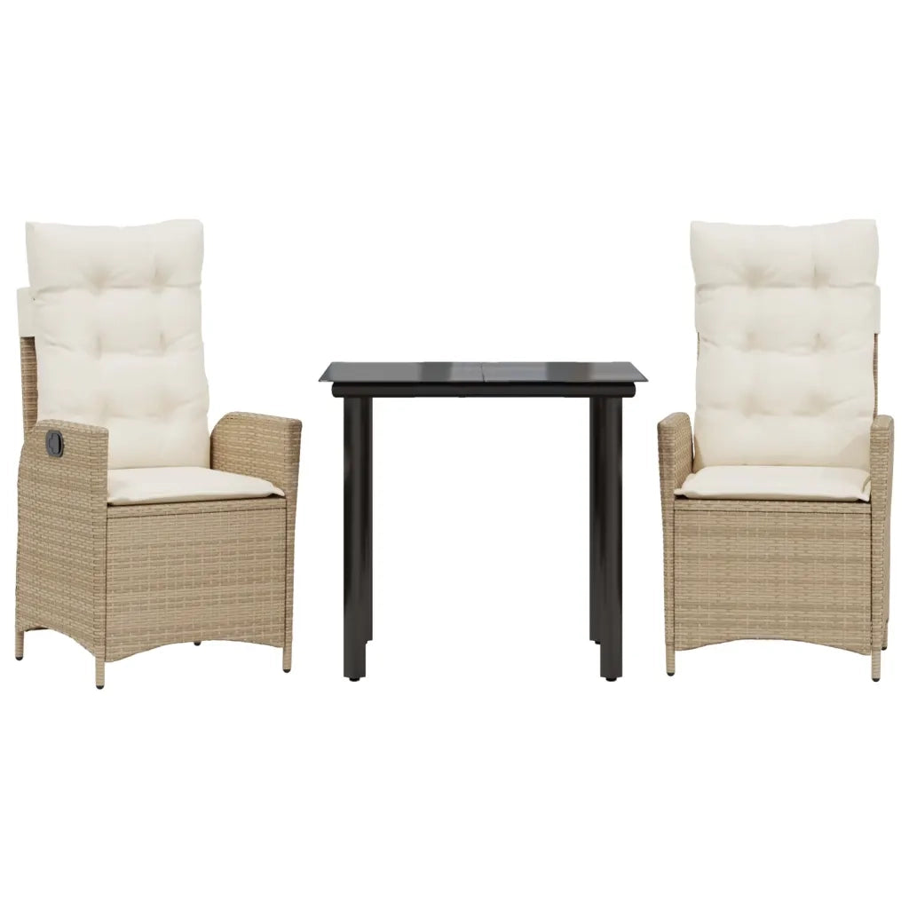 Set da Pranzo da Giardino 3 pz con Cuscini Beige in Polyrattan 3213244