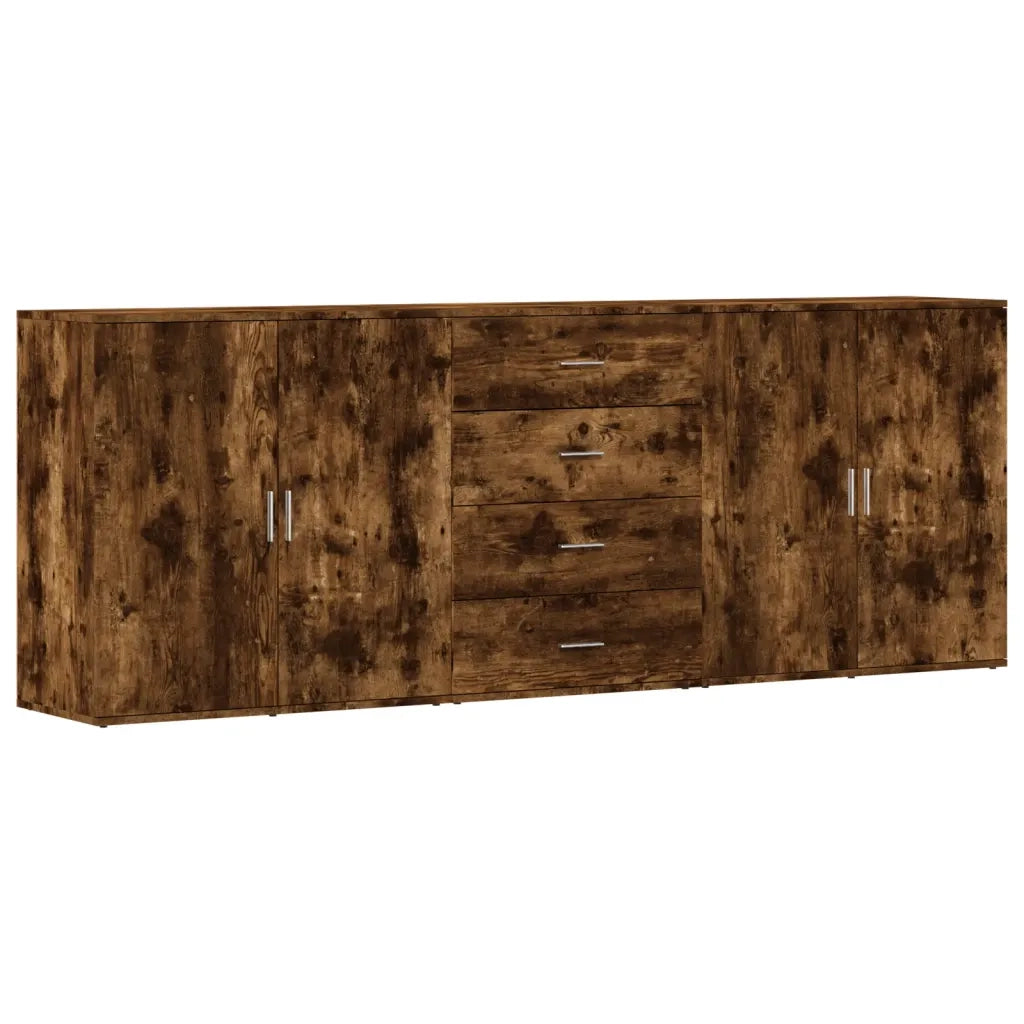 Credenze 3 pz | Madia | Buffet da pranzo | Armadio da pranzo Rovere Fumo in Legno Multistrato