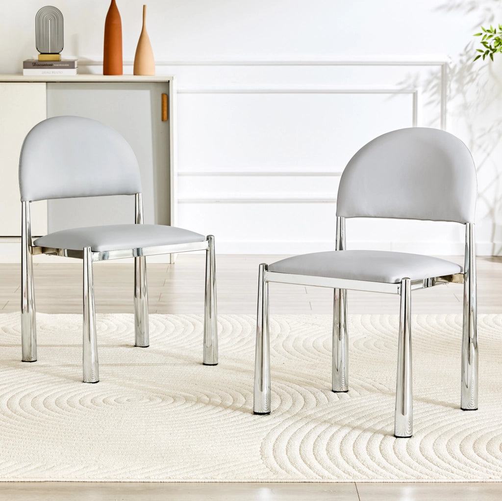 Sedia da pranzo 80 cm con schienale ergonomico in PU e metallo grigio chiaro
