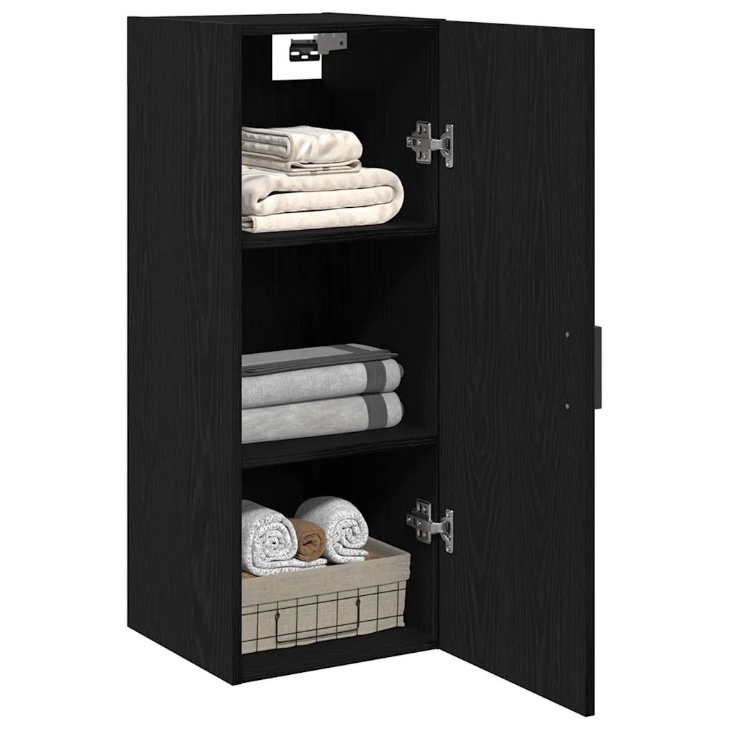 Mobiletto da Parete Rovere Nero 34,5x34x90 cm in Legno Massello 862171