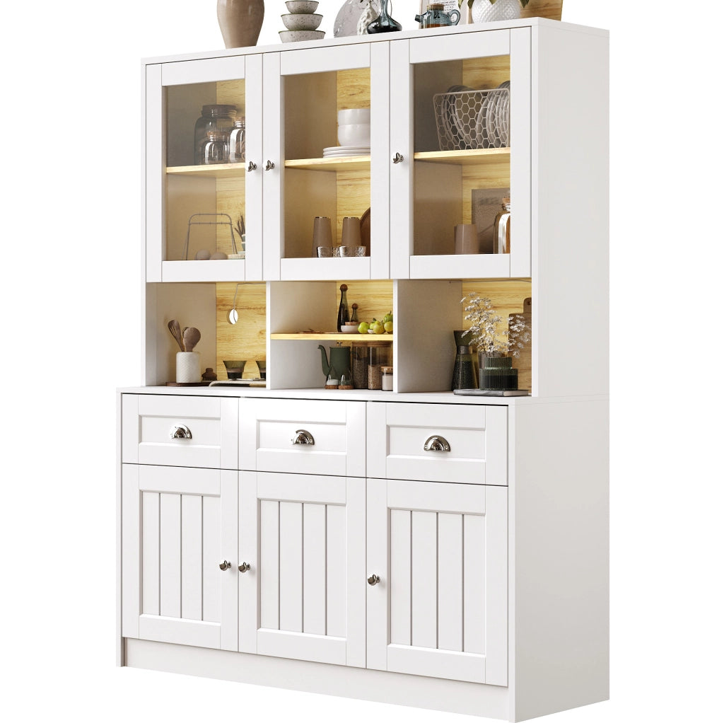 Credenza cucina con LED e ante in acrilico, 140x40x175 cm