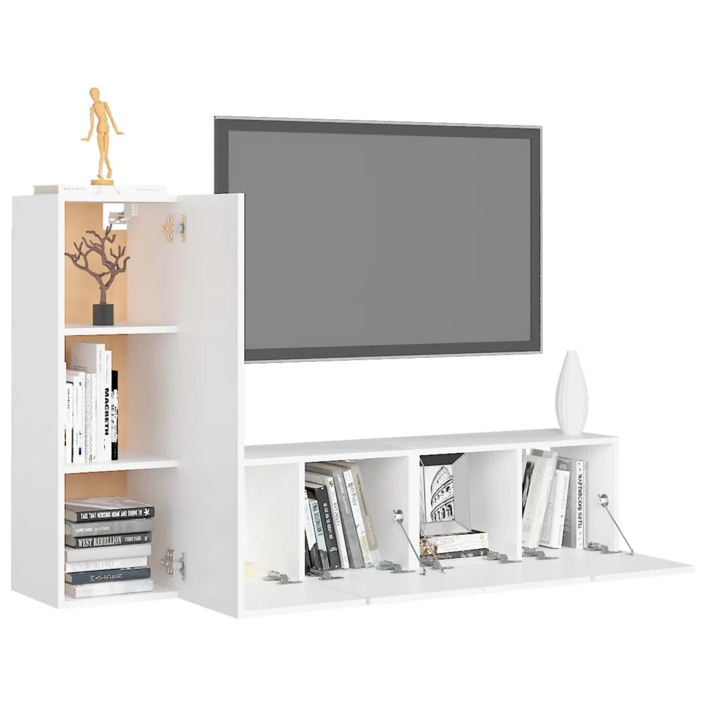 Set Mobili Porta TV 3 pz-Credenza per TV Bianco in Legno Multistrato 127066