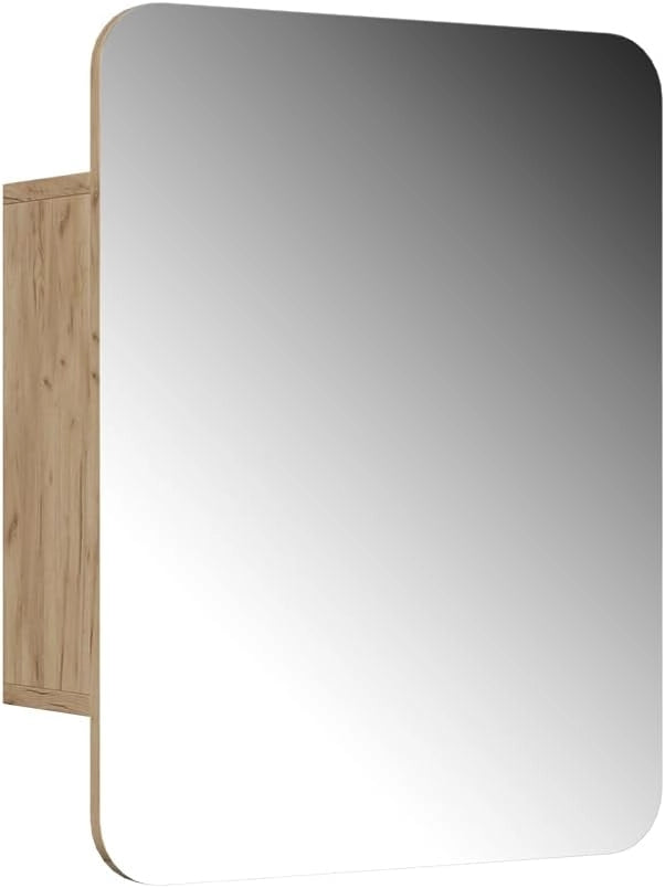 Specchio contenitore bagno Zino, Quercia dorata, 65 x 50 cm con ripiani