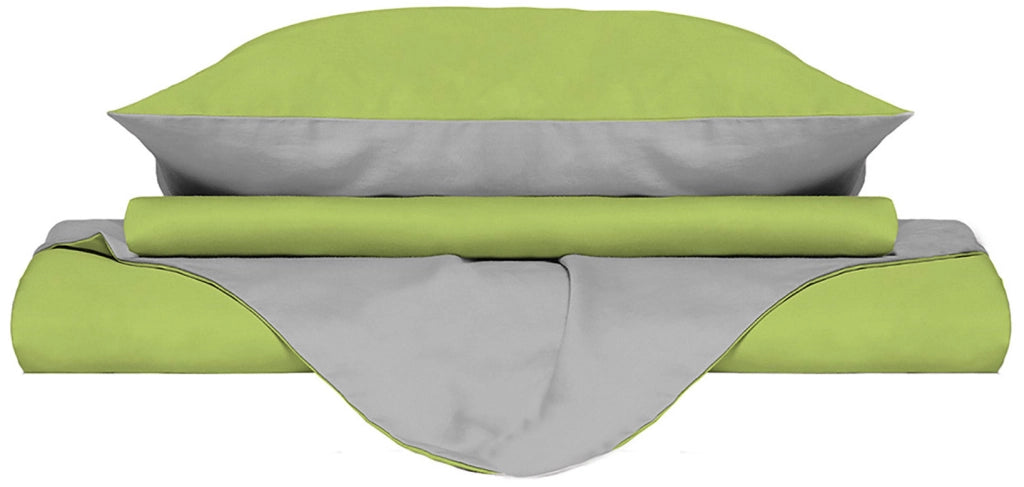 Copripiumino 1 Piazza e Mezzo con Sacco e Federe Doubleface Verde Acido/Grigio Chiaro