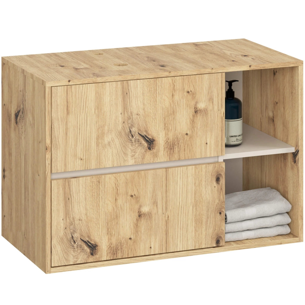 Mobile bagno senza lavabo VAMI sospeso Rovere Artisan, Cashmere 90 cm 2 cassetti 90x45,5x60 cm