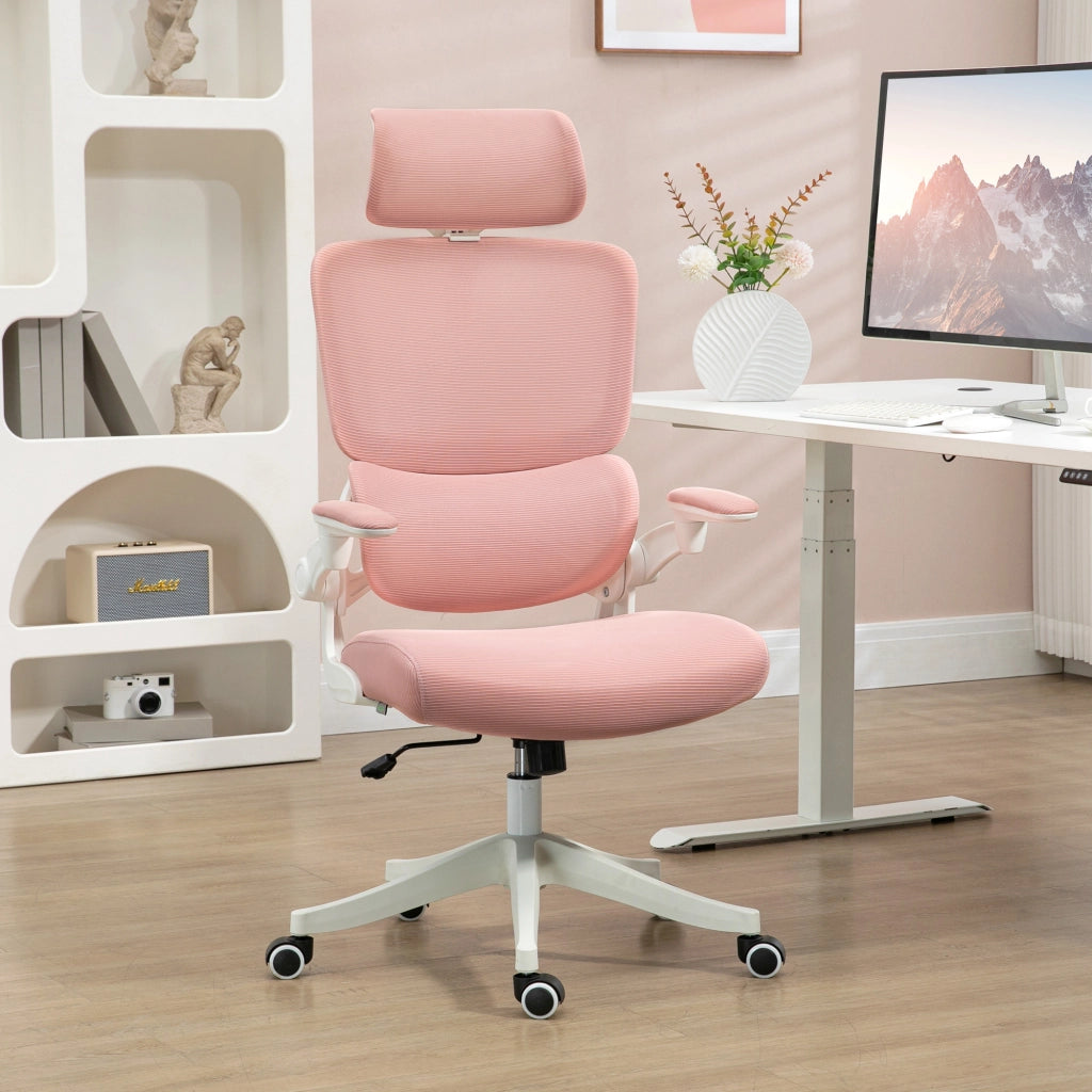 Sedia da Ufficio Girevole con Schienale Alto e Rete ¨C Zephmum ¨C Rosa 62x58x133 cm