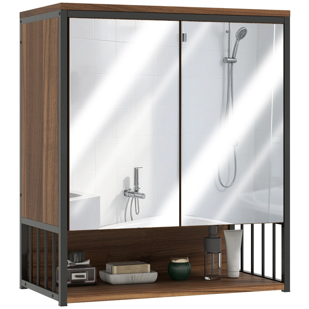 Armadietto Bagno con Specchio e Ante ¨C zephmum ¨C Marrone 60x30x