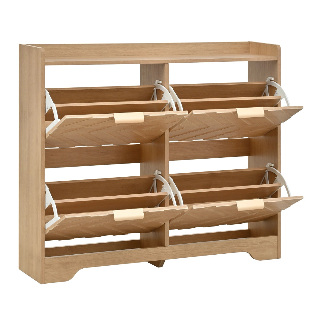 Scarpiera Moderna 105×24×90 cm con 4 Ante a Ribalta; Frontale 3D; Ripiano Superiore e Design Salvaspazio