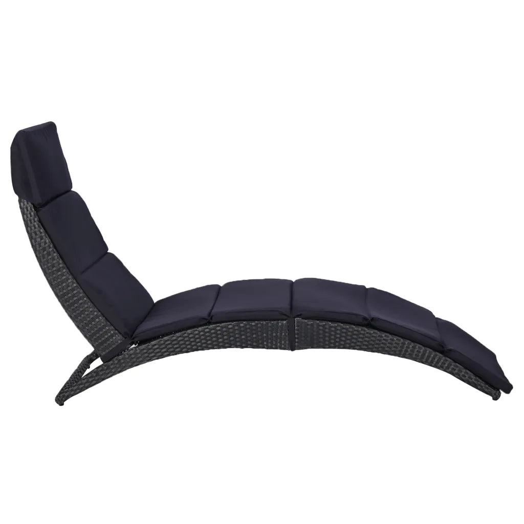 Lettino Prendisole con Cuscino in Polyrattan Nero 46539