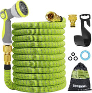 Serpentino estensibile per giardino, tubo di getto d'acqua con bocchetta di getto, tubo di irrigazione per giardino, inclusa bocchetta di getto con 10 funzioni con connessione in ottone, 15 m, verde