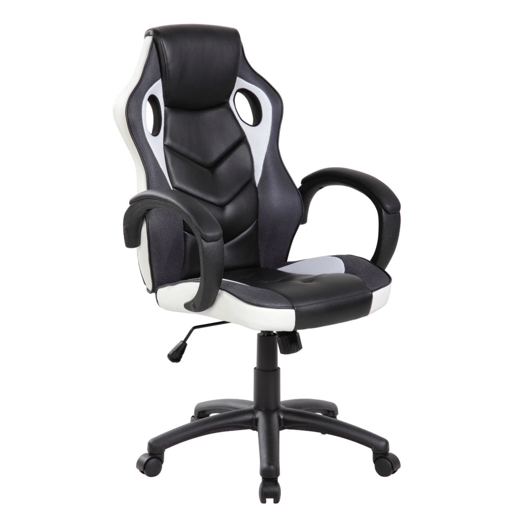 Poltrona gaming girevole con ruote e braccioli nero bianco Gerep Troy