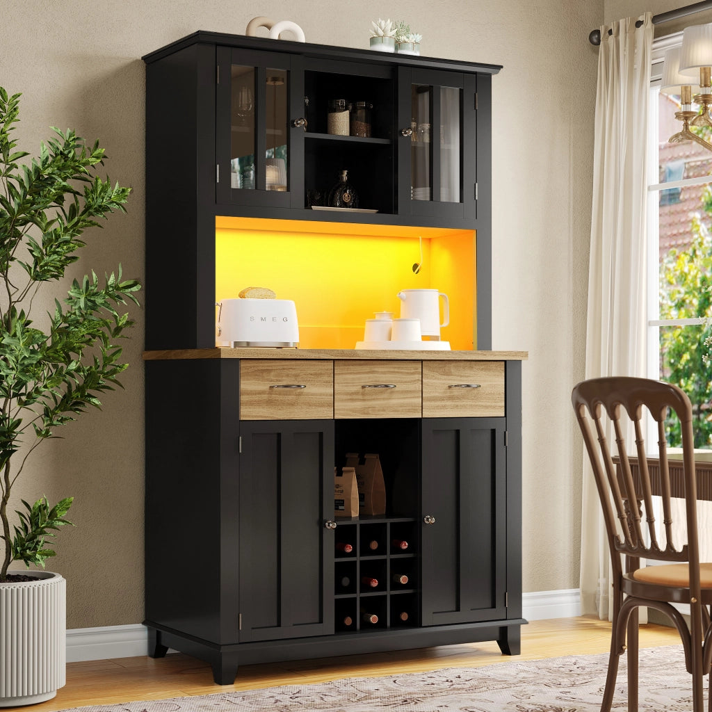 Libreria con Vetrina e LED ¨C MINIMAL ¨C Legno, Ripiani Regolabili, Cassetti