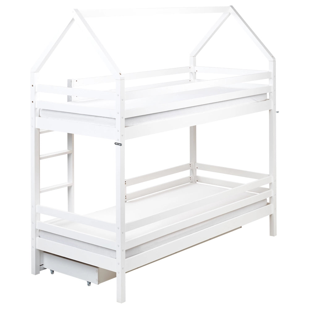 Letto a castello doppio con contenitore in legno di pino bianco UE dimensioni singole 90 x 200 cm Bambini Camera da letto per bambini