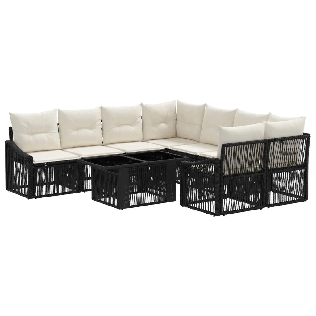 Set Divano da Giardino 9 pz Nero e Bianco Crema polyrattan 3437221