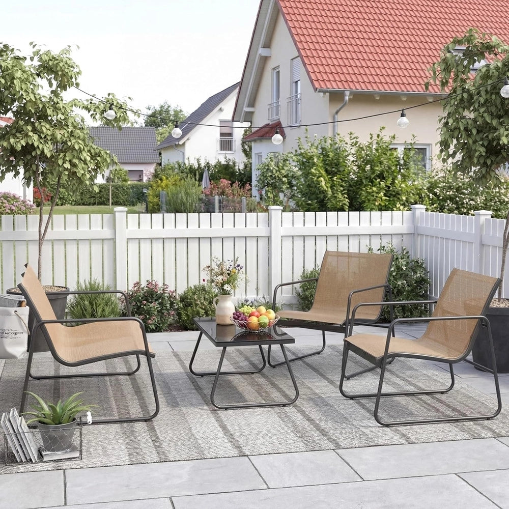 Trade Shop - Set Giardino Salotto Da 4pz Da Esterno Con Divano 2 Poltrone Tavolino Tortora 656003a -