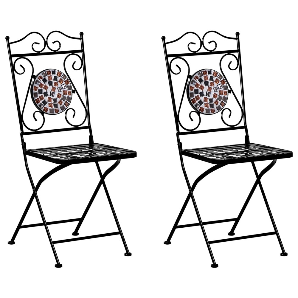 Set di 2 sedie da giardino in metallo nero pieghevoli con motivo a mosaico stile vintage balcone